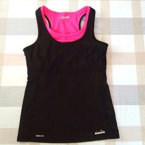 Yoga Top, Built in Fitness Bra, Black & Pink (Size Small)